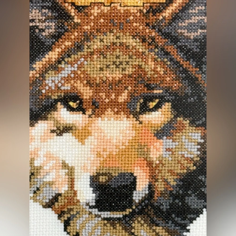 Janlynn Counted Cross Stitch Brother‎ Wolf framed art 16” x 16”